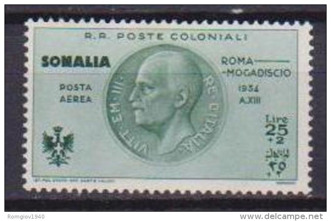 COLONIE ITALIANE  SOMALIA 1934 POSTA AEREA  VOLO ROMA-MOGADISCIO SASS. 16 MLH VF - Somalia