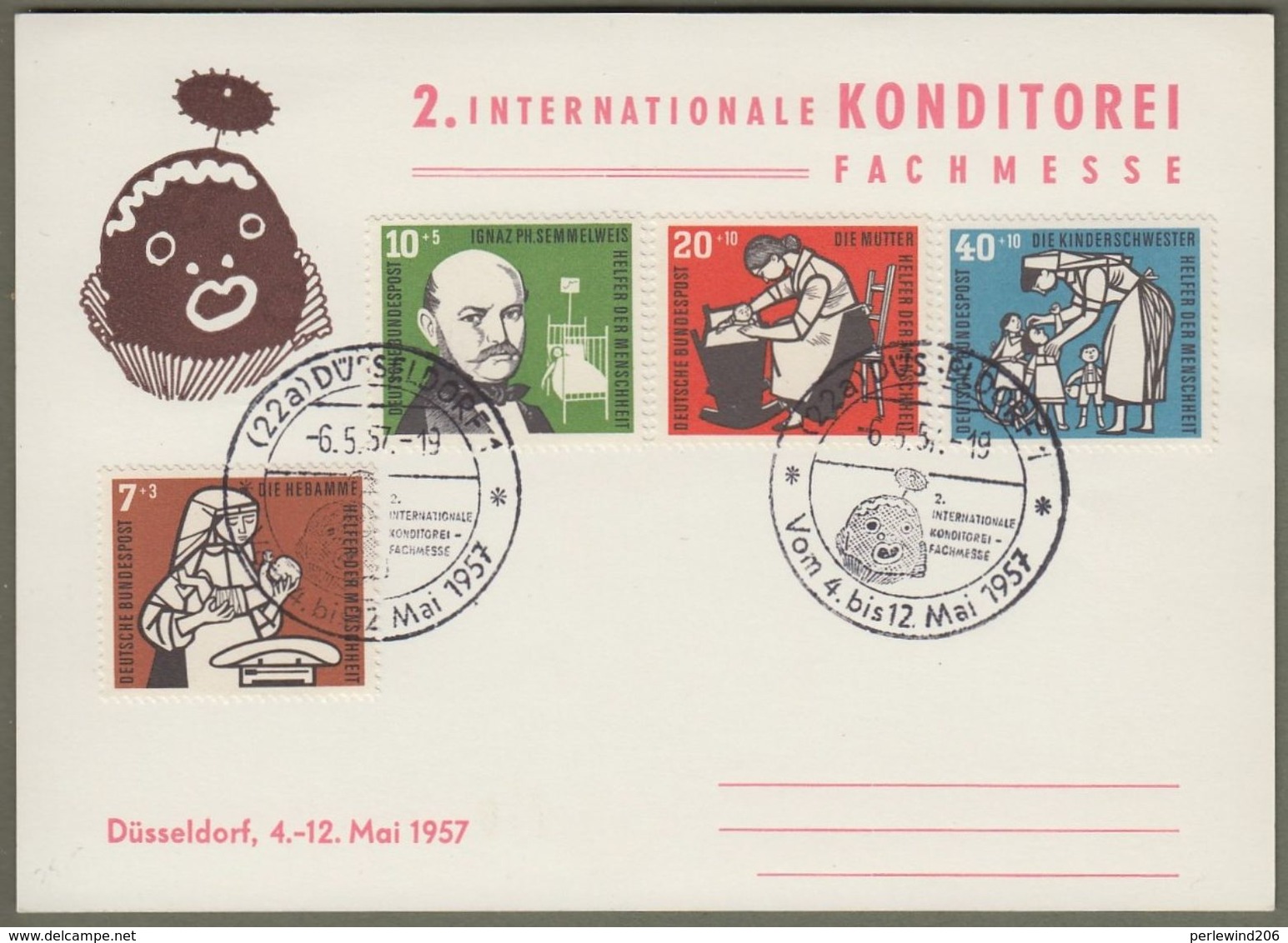 Bund: Sonderkarte Mit Mi-Nr. 243-46 SST Wohlfahrt 1956, Zu: " Konditorei-Fachmesse, Düsseldorf 1957 " !            X - Storia Postale