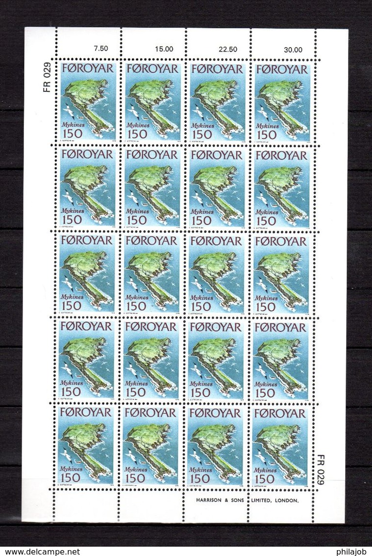 " L'ILE DE MYKINES " En Feuille Neuve ** MNH (20 Timbres). FEROE 1978. N° YT 28. Parfait état. - Färöer Inseln