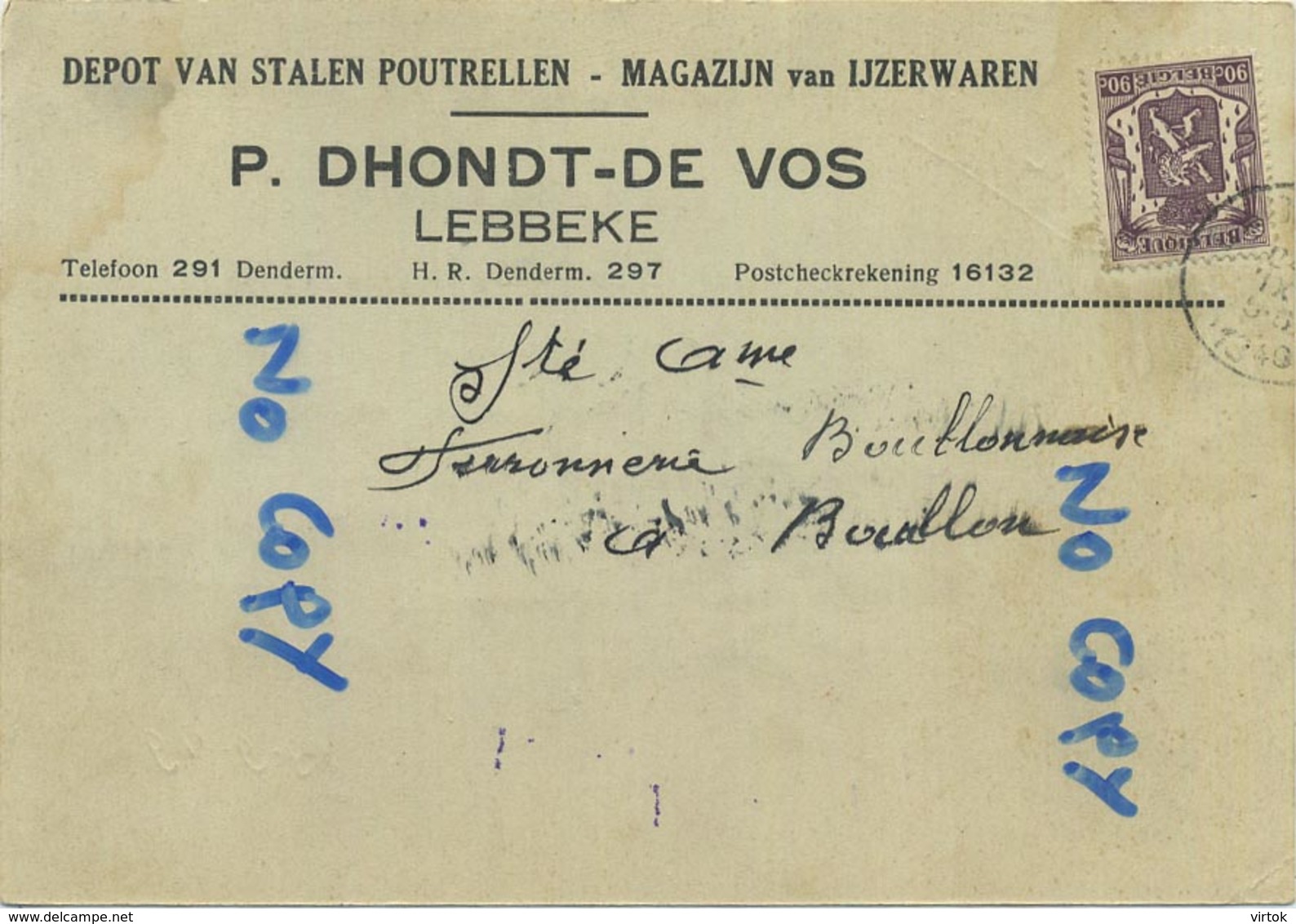 Lebbeke :  P. Dhondt - De Vos  :  Ijzerwaren    (  2 Scans ) - Lebbeke