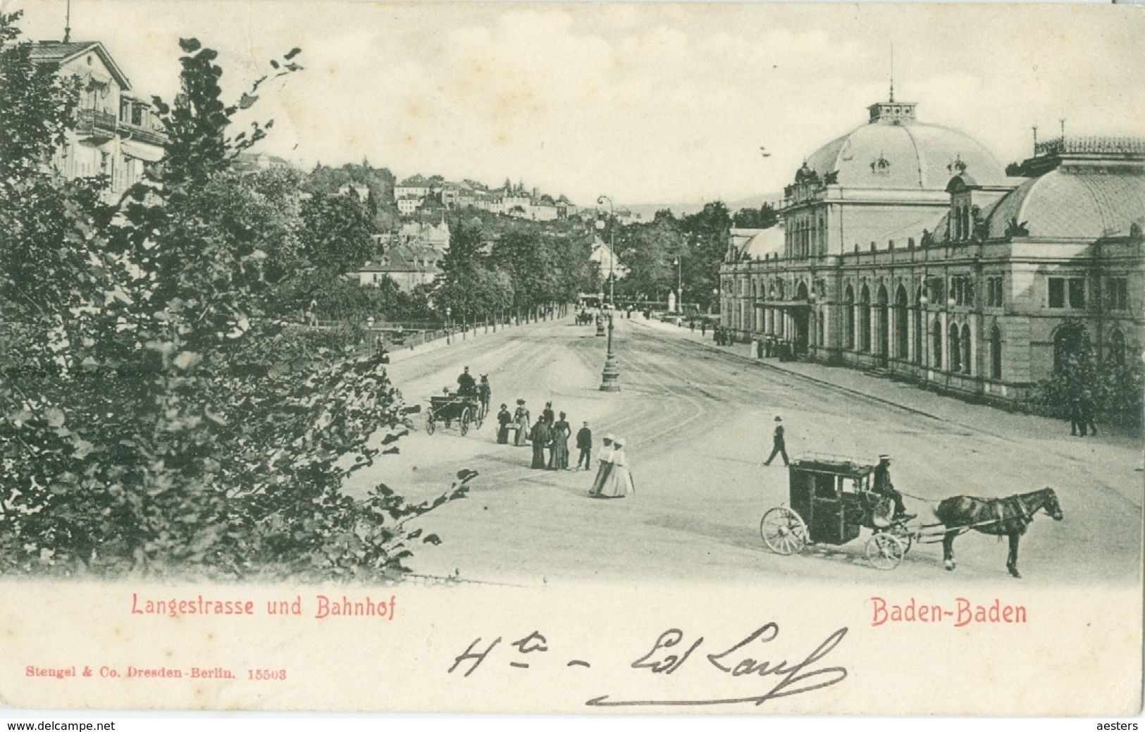 Baden-Baden 1903; Langstrasse Und Bahnhof - Gelaufen. (Stengel & Co., Dresden-Berlin) - Baden-Baden