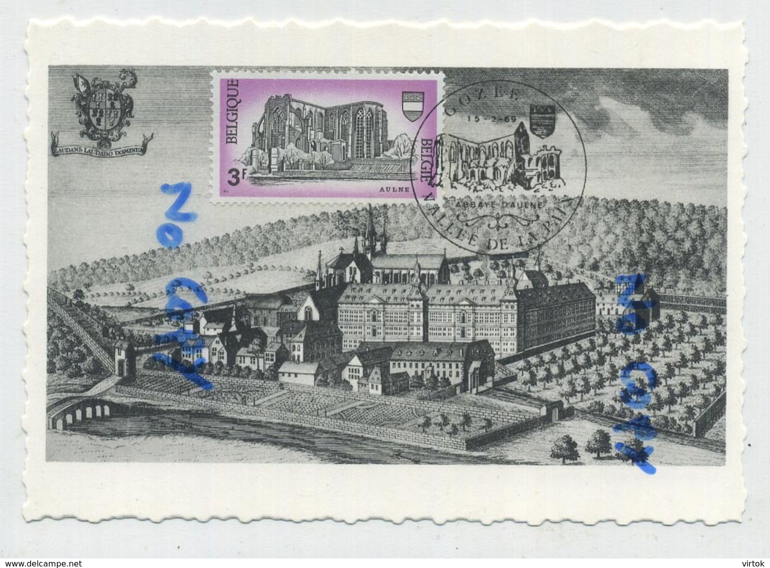 Aulne :  L'abbaye  (  Grand Format )  2 Scans   (  Gozée ) Avec Timbre : Carte Maximum - Andere & Zonder Classificatie