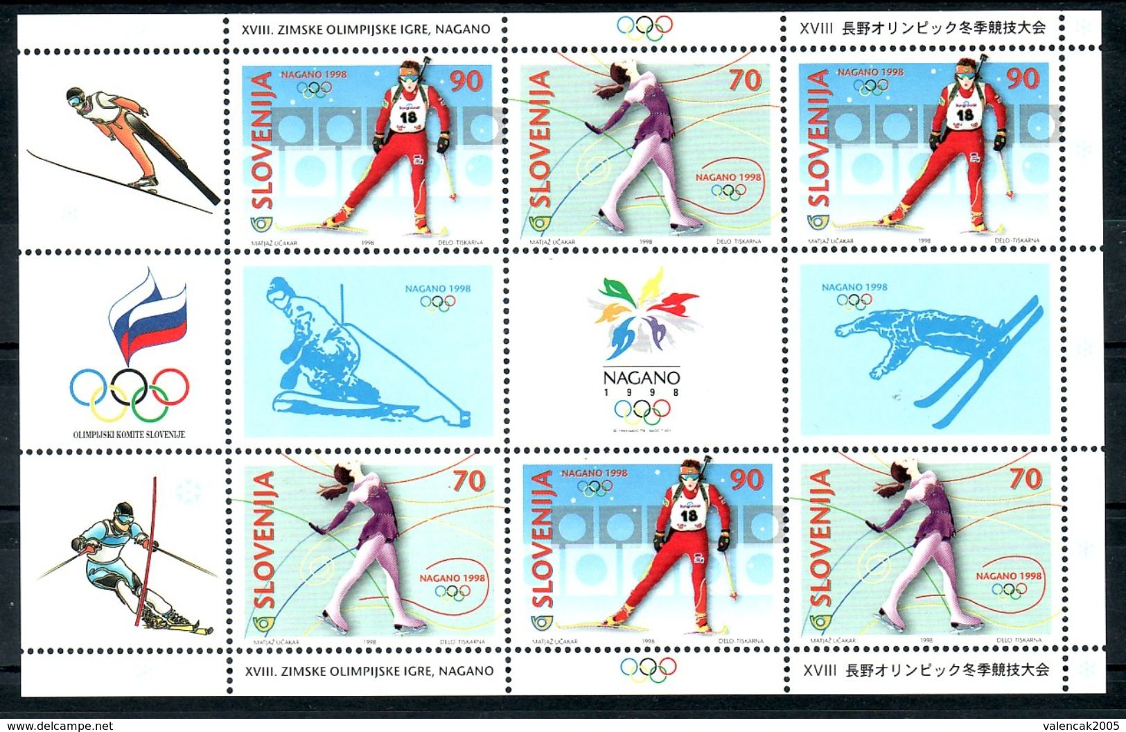 2597 Slowenien Slovenia 1998 Mi.No. 217 - 218 ** MNH Sport Winter Olympic Games Nagano Japan Biatlon Ski Jump Slalom - Invierno 1998: Nagano