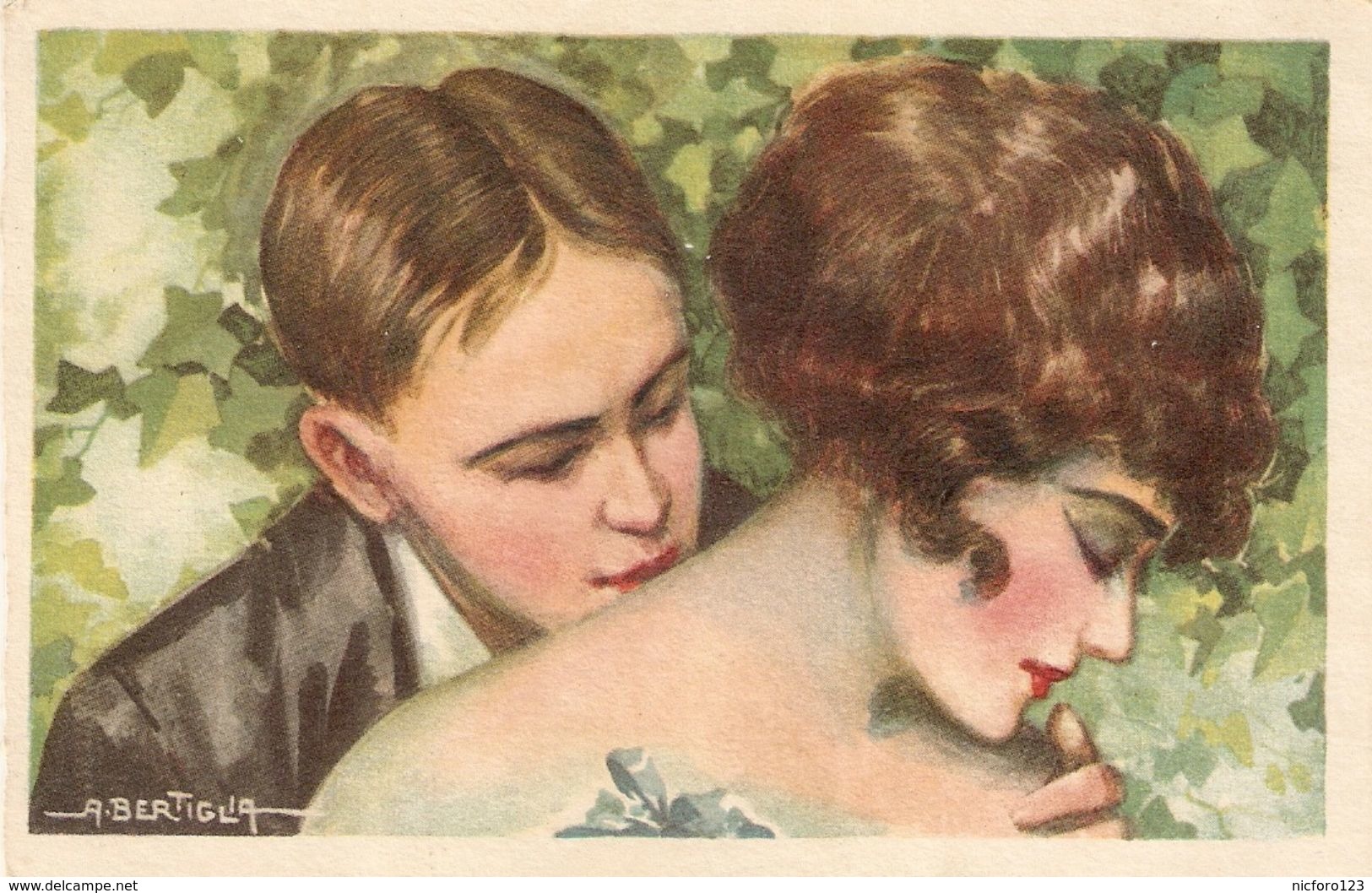 "A. Bertiglia. Erotic Kiss. Couple" Nice Antique Postcard - Bertiglia, A.