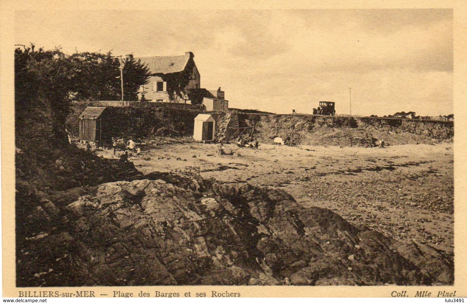 CPA - BILLIERS-sur-MER (56) - Aspect Des Rochers Et De La Plage Des Barges Dans Les Années 30 - Autres & Non Classés