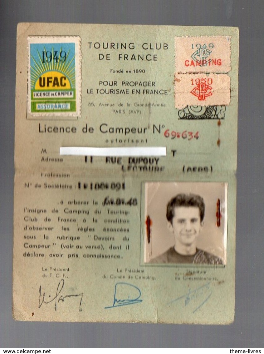 (camping) Lectoure (32 Gers) Licence De Campeur 1949 (PPP7924) - Non Classés