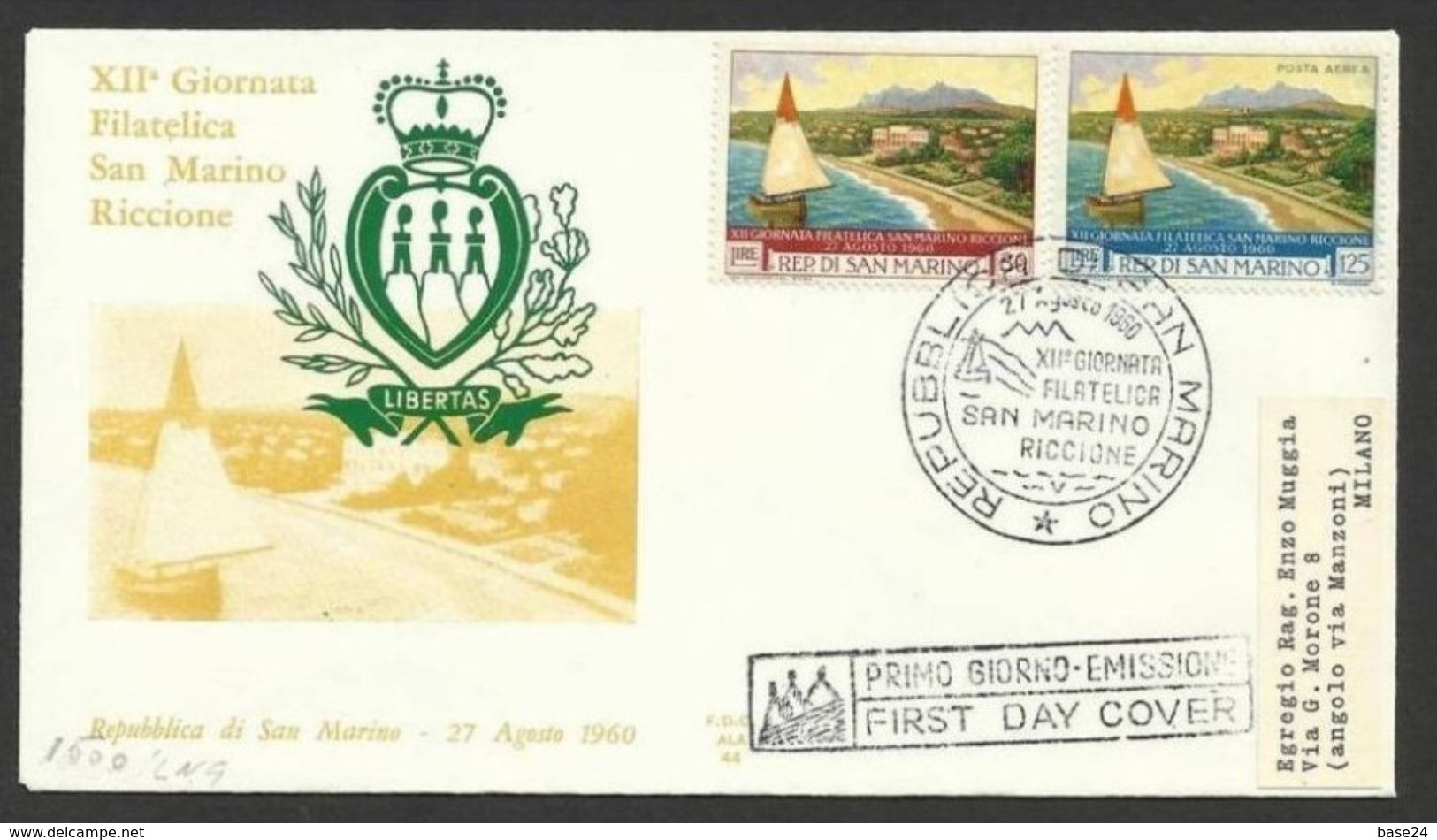 1960 San Marino Saint Marin  RICCIONE Serie Di 2v. Su FDC 27/8/60 - Esposizioni Filateliche