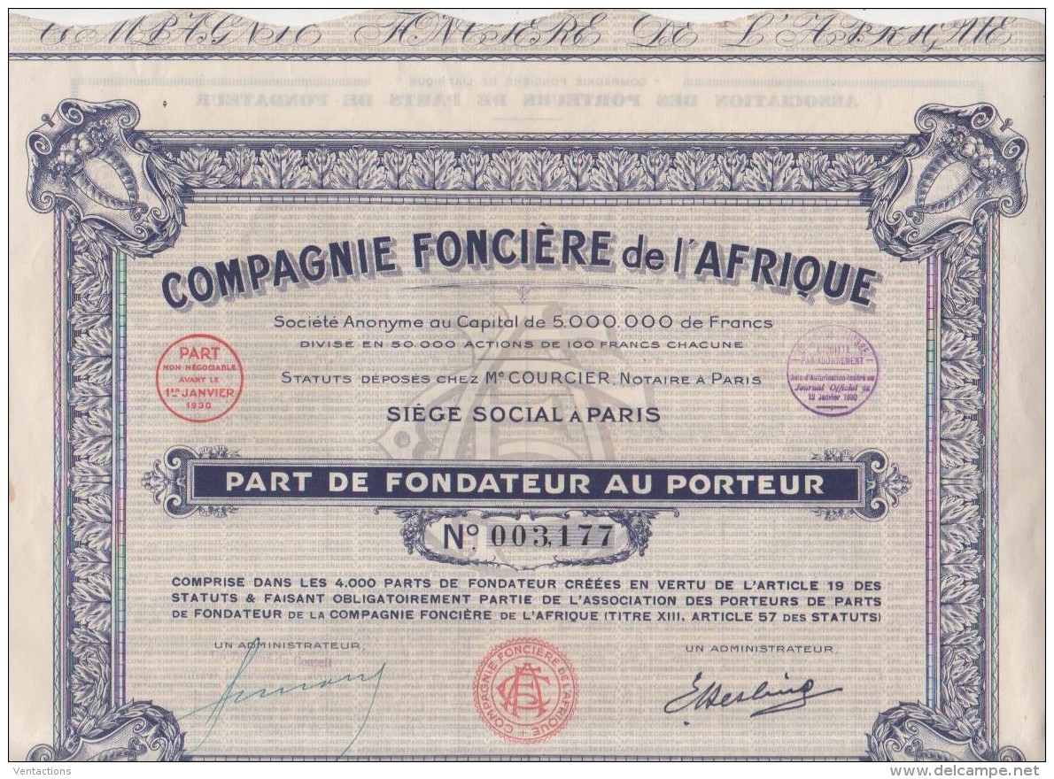 AFRIQUE-FONCIERE DE L'AFRIQUE. Part De Fondateur.  Lot De 4 - Other & Unclassified