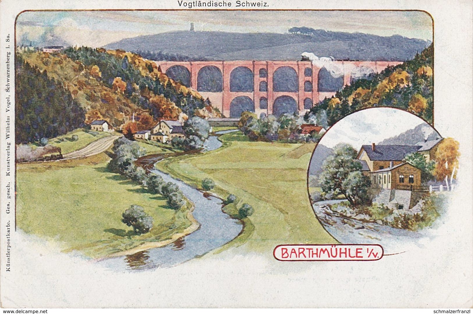 Litho AK Barthmühle Elstertalbrücke Eisenbahn Brücke A Pöhl Jocketa Trieb Liebau Steinsdorf Jössnitz Röttis Vogtland - Poehl