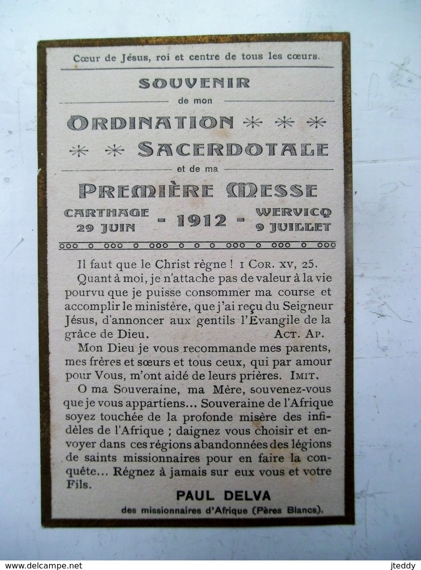 Premiére Messe CARTHAGE 1912 WERVICQ   PAUL DELVA - Religion & Esotérisme