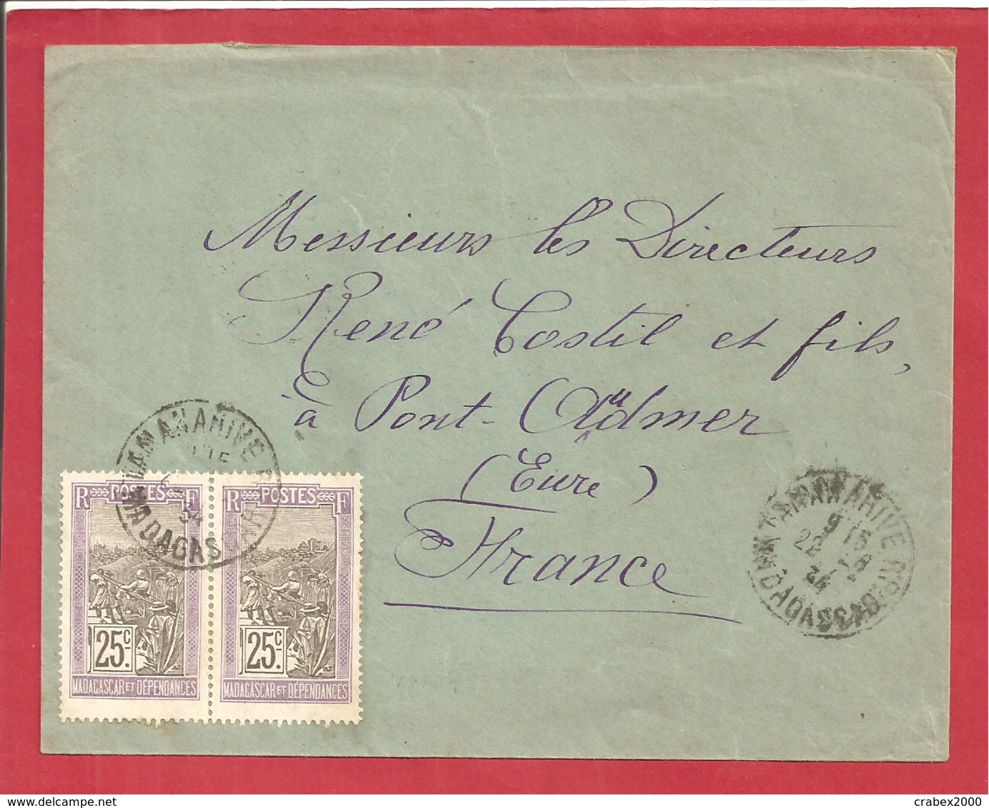 Y&T N°101X2 TANANARIVE     Vers  FRANCE  1934  2 SCANS - Briefe U. Dokumente