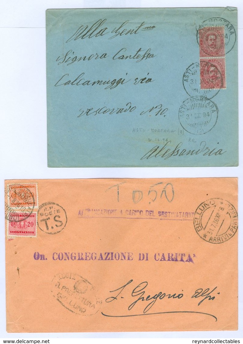 Italy Cover/card Lot(8 Items) Ambulant,Express 1894-1950s. Inc Asti-Mortara 1894 Tpo++ - Lotti E Collezioni