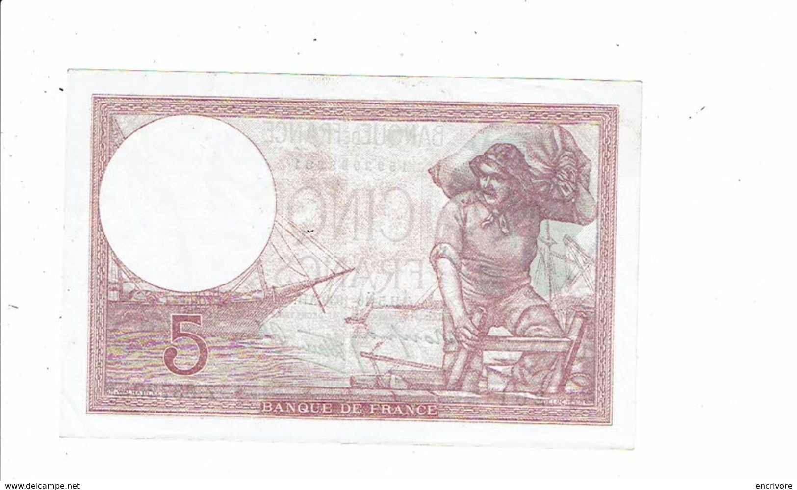 Banque De France Billet Cinq 5 Francs Type Violet 201 Z 63720 Deloche Marin - 5 F 1917-1940 ''Violet''