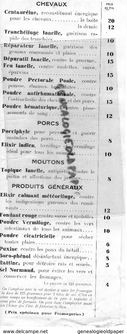 89- SENS-  RARE CATALOGUE TARIFS 1929 LABORATOIRES JANELLE- PHARMACIEN HOPITAUX PARIS-PRODUITS VETERINAIRES-VETERINAIRE - Documents Historiques