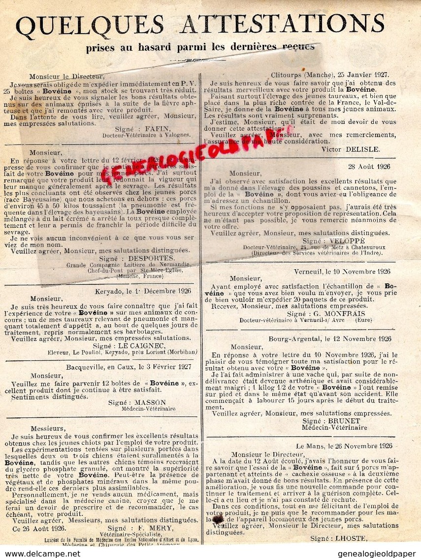 89- SENS-RARE PUBLICITE  LABORATOIRES EMILE JANELLE- PHARMACIEN HOPITAUX PARIS- BOVEINE- VETERINAIRE VETERINAIRES - Documents Historiques