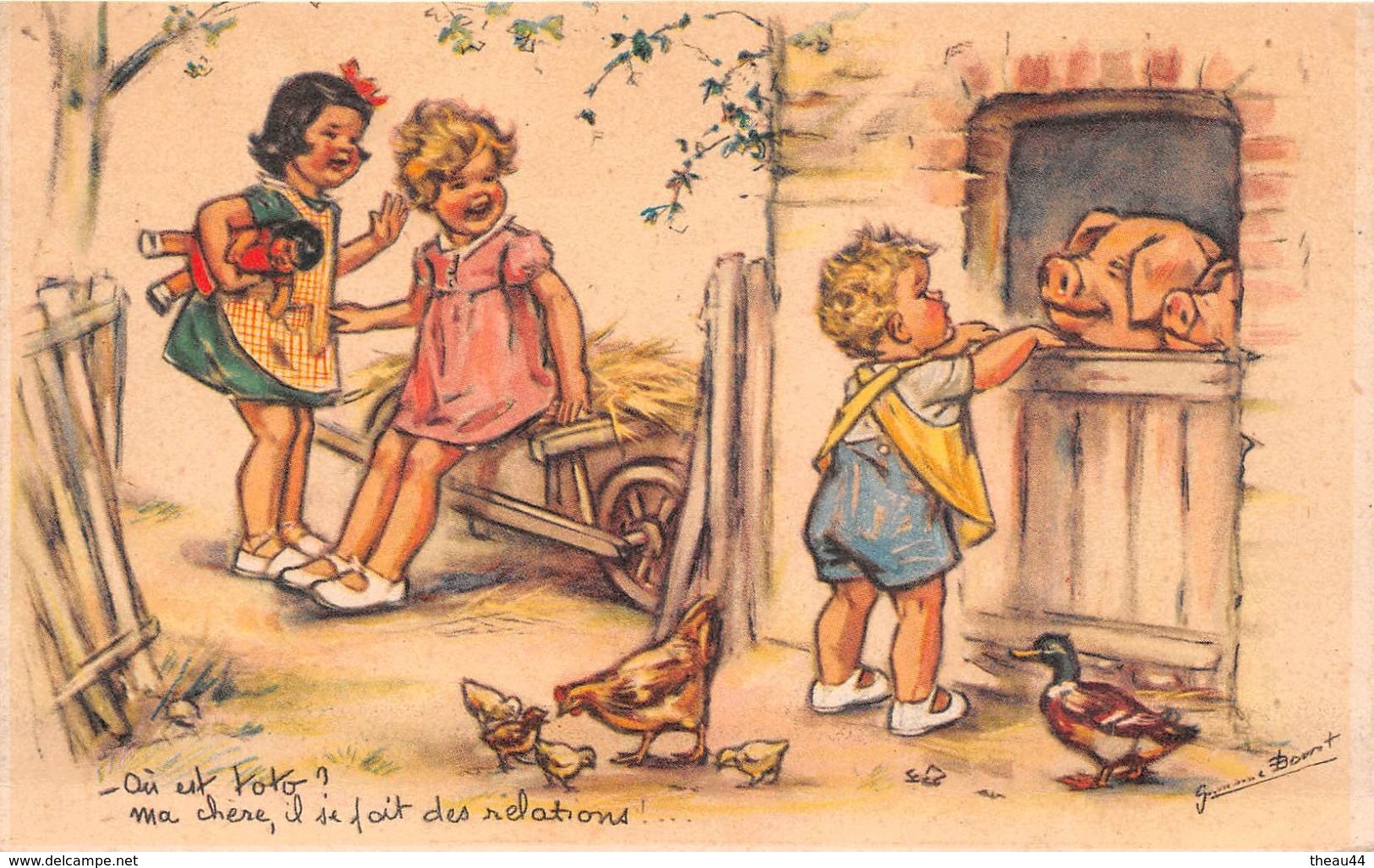 ¤¤  -  ILLUSTRATEUR  " Germaine BOURET "  -  Enfants , Cochon , Canard , Poule , Ferme  -  ¤¤ - Bouret, Germaine