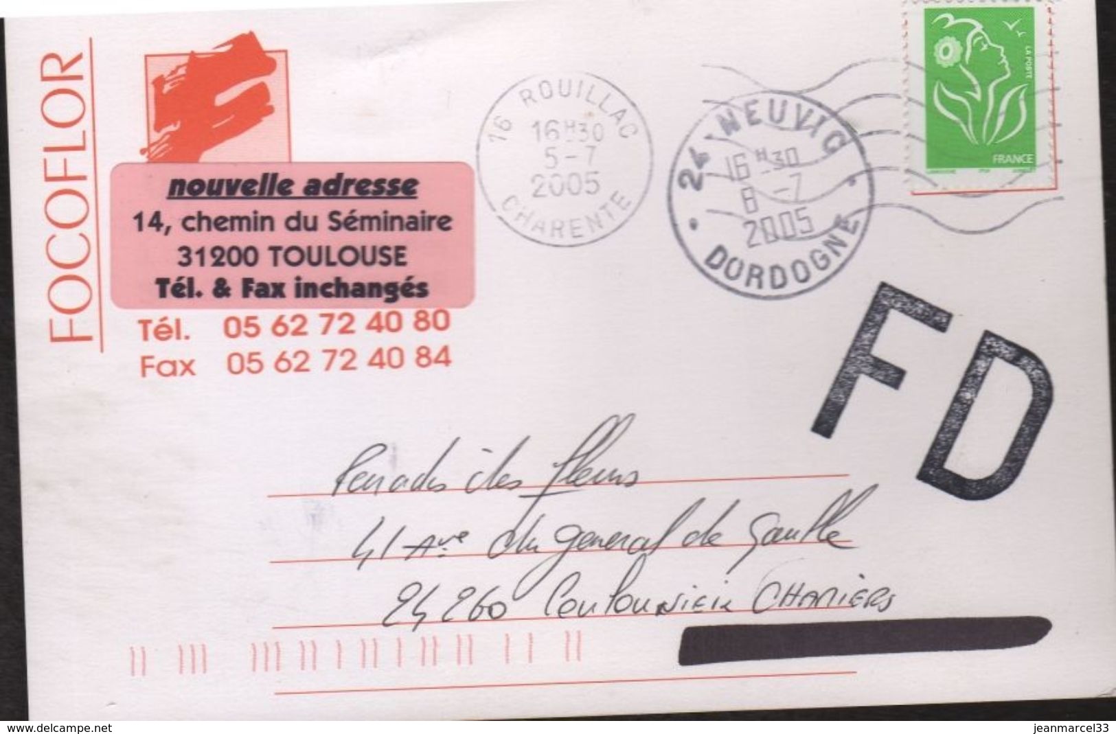 Fausse Direction Sur Carte D'avis De Passage 16 Rouillac 5-7 2005 Pour 24260 Coulounieix Chamiers - Lettres & Documents