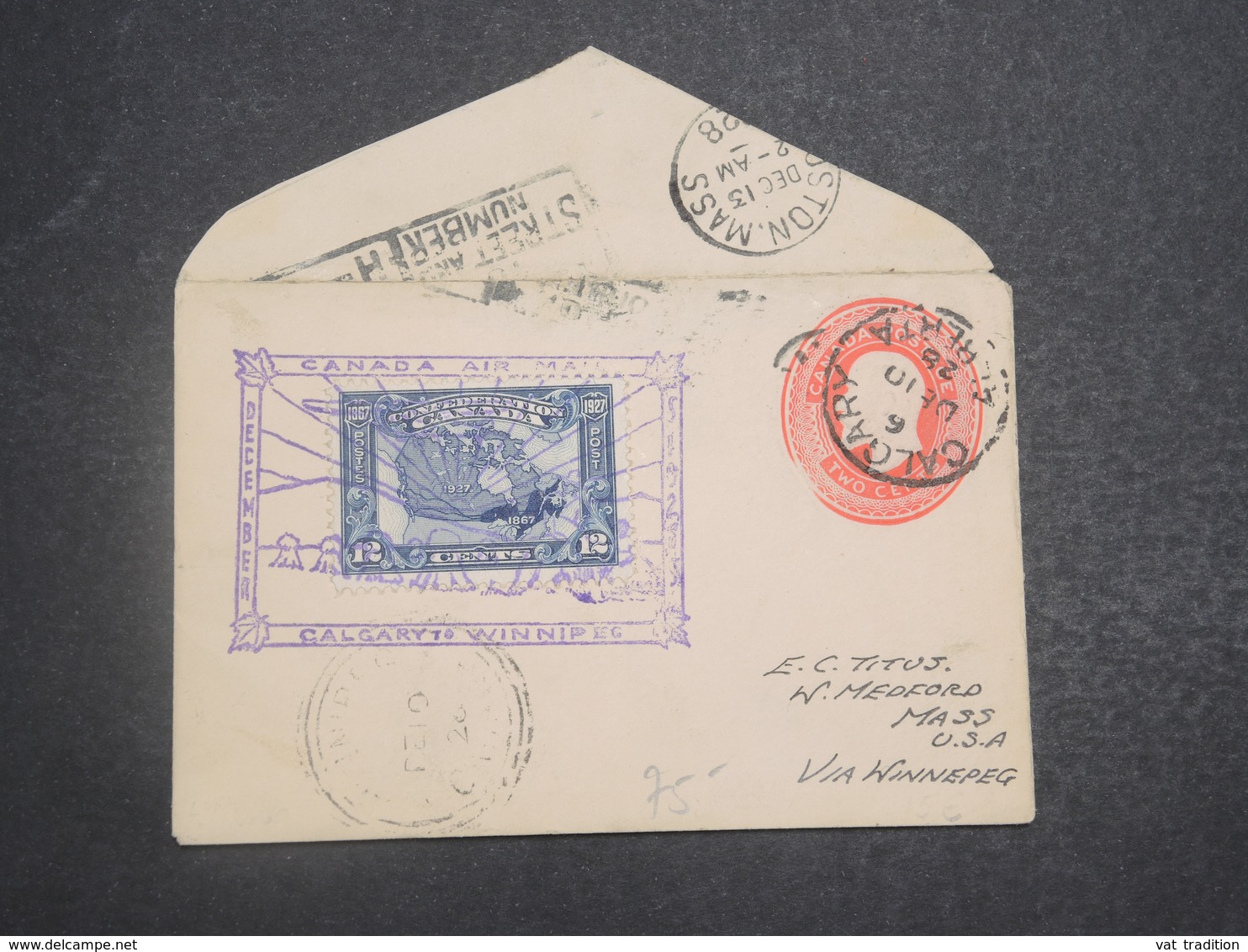 CANADA - Entier Postal + Complément De Calgary Pour Les Etats Unis En 1926 , Cachet Aviation - L 14820 - 1903-1954 Rois