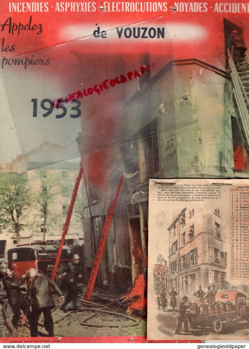 41- VOUZON- RARE CALENDRIER POMPIERS 1953- INCENDIE FEU- POMPIERS DE PARIS MAI- - Grand Format : 1941-60