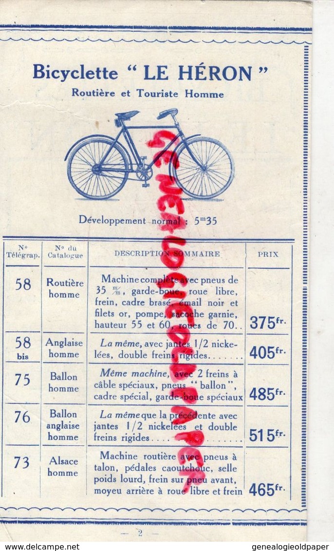 42-ST  SAINT ETIENNE- RARE DEPLIANT BICYCLETTES LE HERON- STE MANUFACTURIERE ARMES ET CYCLES- 25 RUE FONTAINEBLEAU-1928 - Verkehr & Transport