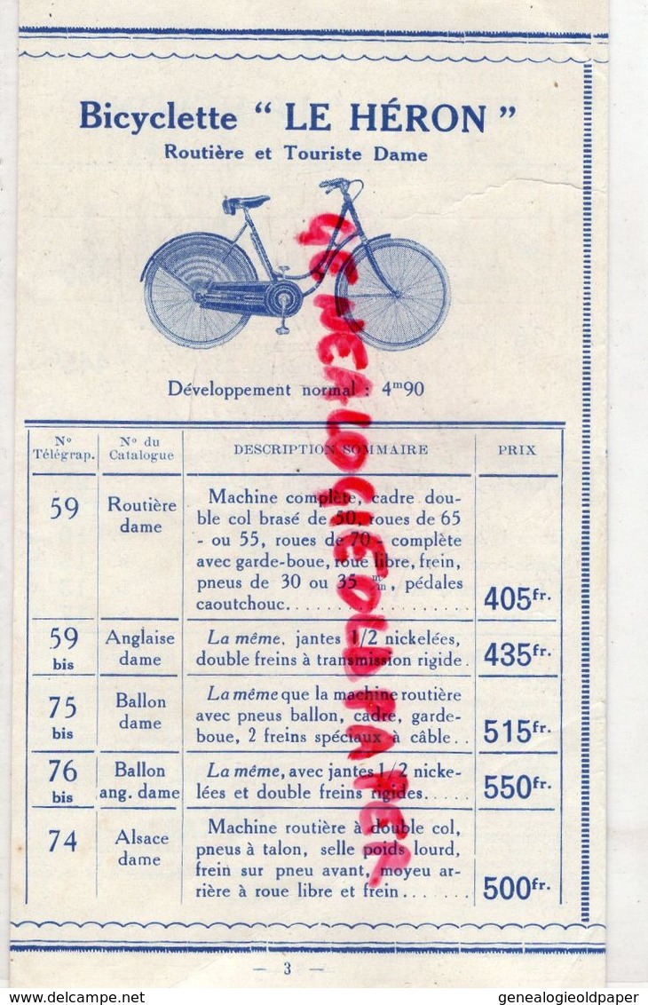 42-ST  SAINT ETIENNE- RARE DEPLIANT BICYCLETTES LE HERON- STE MANUFACTURIERE ARMES ET CYCLES- 25 RUE FONTAINEBLEAU-1928 - Transports