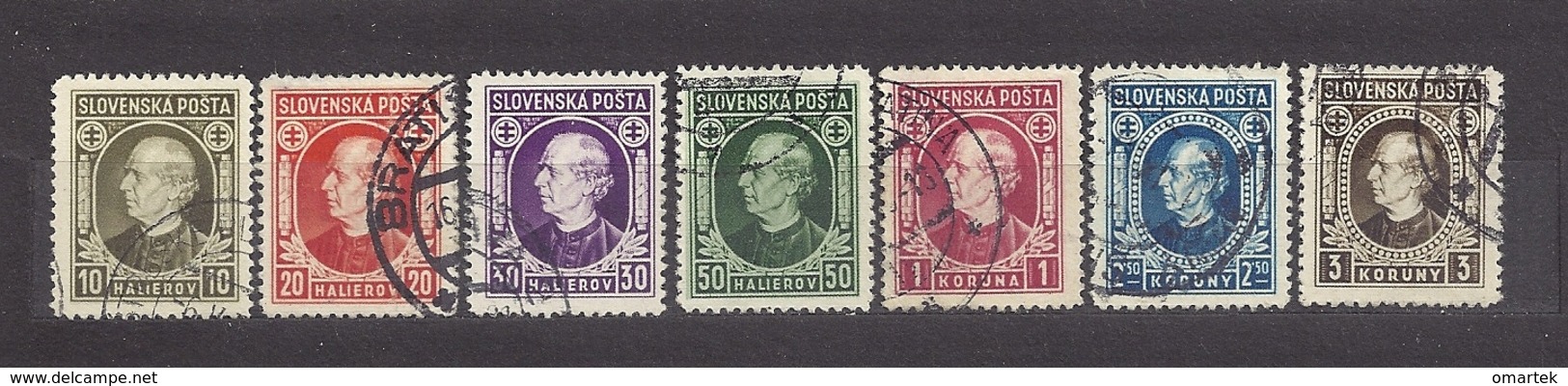 Slovakia Slowakei 1939 Gest ⊙ Mi 36, 37, 38, 39, 40, 41, 42 Sc 27…33 A.Hlinka. SLOVENSKA POSTA.c2 - Oblitérés