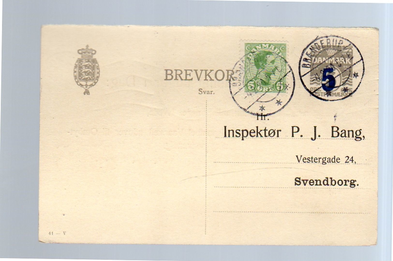 1920 PRIVATE PRINTED CARD Michel P51A  Reply Card Braenderup  > Svenborg (d55) - Ganzsachen