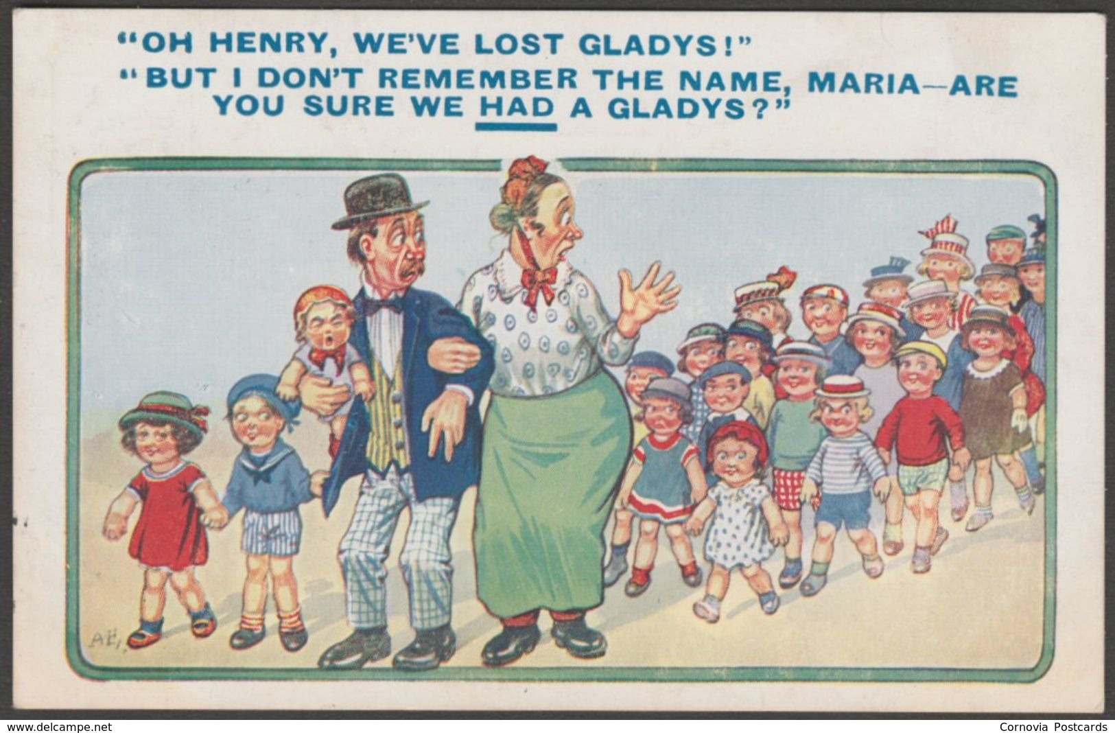 Oh Henry, We've Lost Gladys!, C.1920 - Hutson Brothers Postcard - Humour