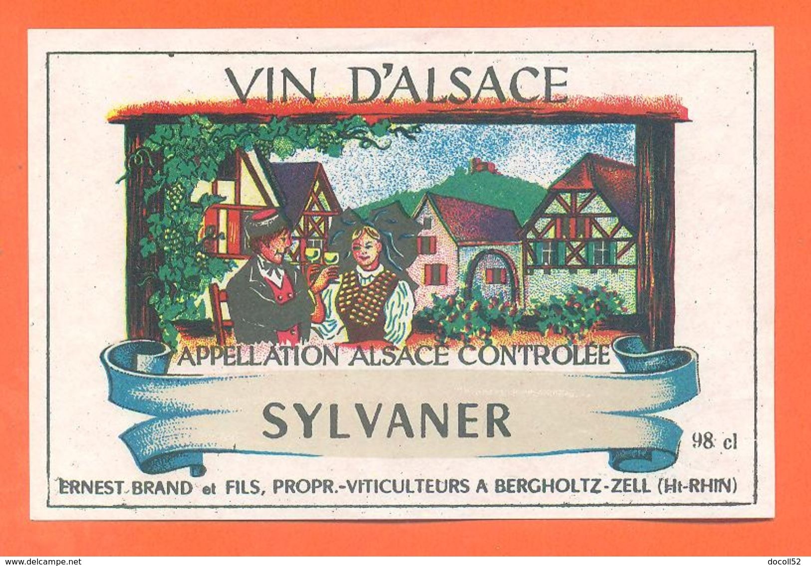 Etiquette Vin D'alsace Sylvaner Ernest Brand Et Fils à Bergholtz Zell - 98 Cl - Blancs