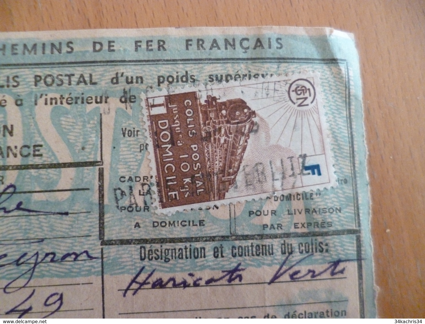 France Colis Postaux Sur Document 1 TP Anciens  Paris/Aveyron  1943 - Lettres & Documents