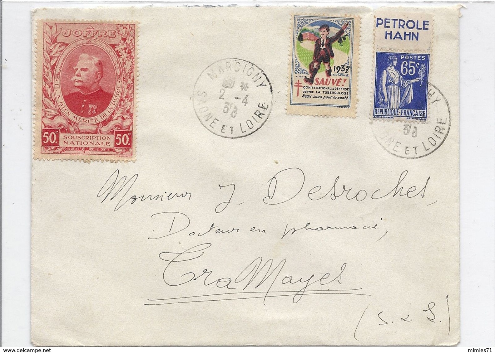 LETTRE  Avec 2  VIGNETTES + Timbres Publicitée PETROLE HAHN - Covers & Documents