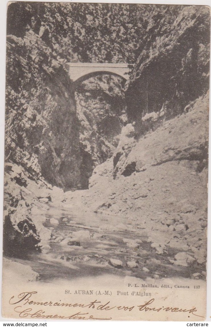 Cpa,saint Auban,1909,vallée De L'esteron,pente Du Rocher Du Tracastel,pont D'aiglun,édition Rare Pl Maillan à Cannes - Grasse