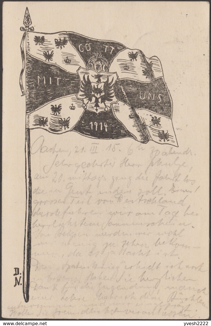 Allemagne 1915. Carte Postale De Franchise Militaire. Drapeau, Gott Mit Uns 1914, Dieu Avec Nous - Covers