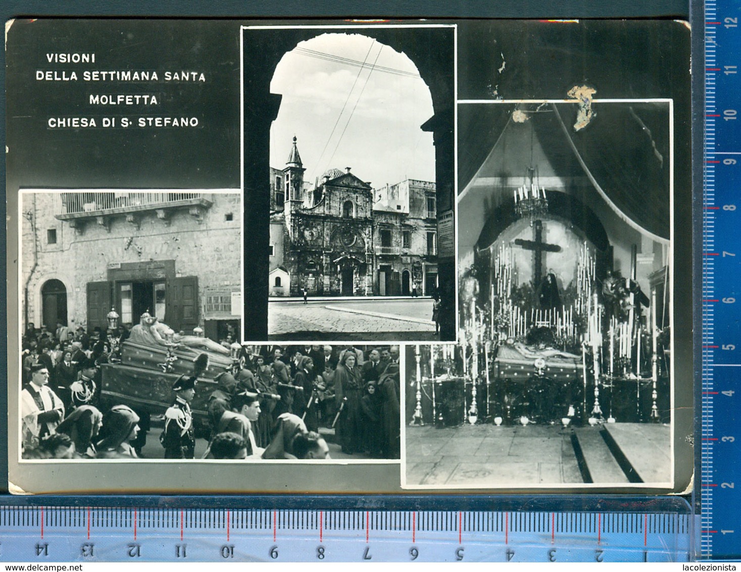 410/21   CARTOLINA POSTALE MOLFETTA 1951 PROCESSIONE VISIONI DELLA SETTIMANA SANTA CHIESA DI S. STEFANO VERA FOTO - Molfetta