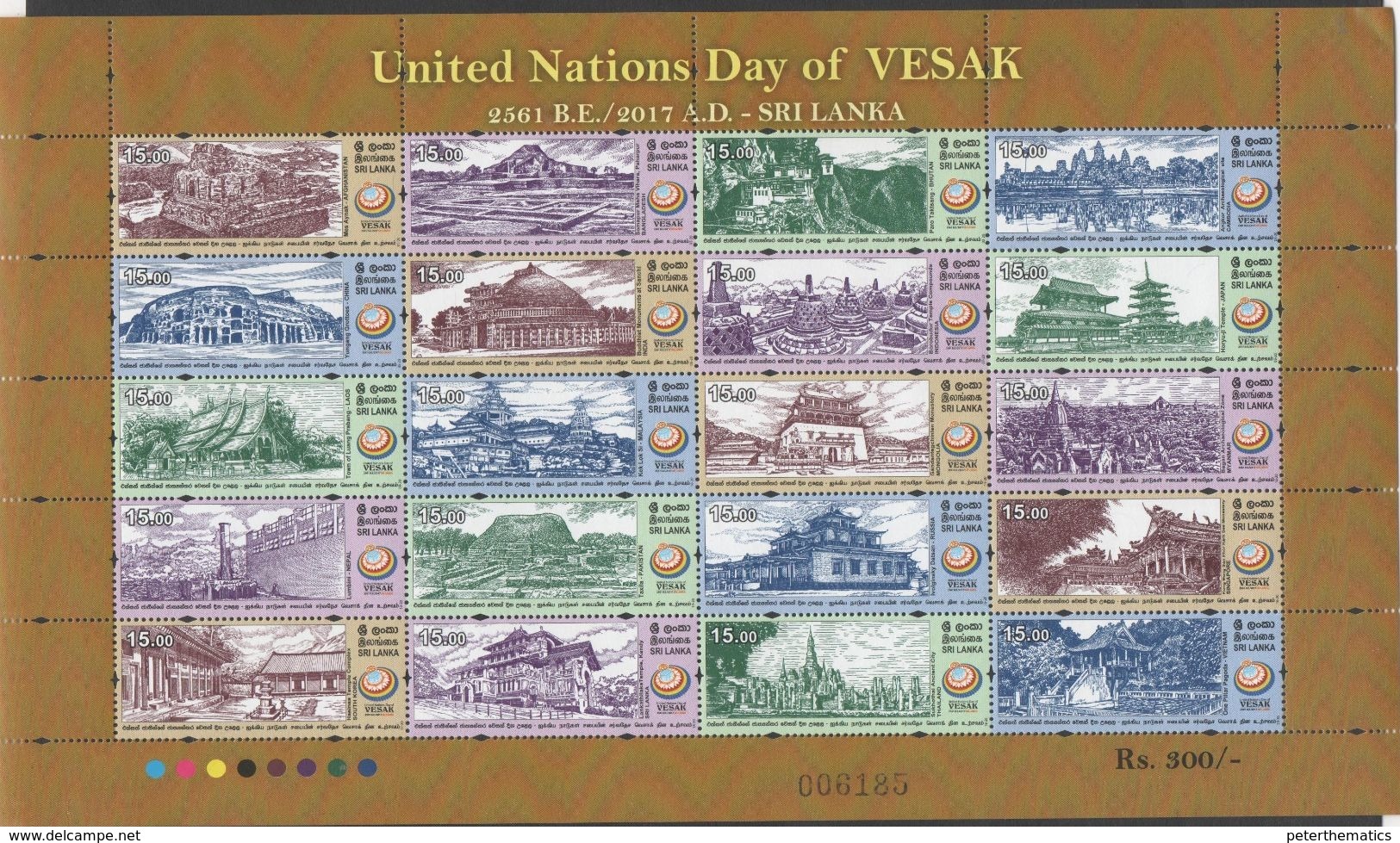 SRI  LANKA, 2017, MNH, VESAK , BUDDHISM, UNITED NATIONAL DAY OF VESAK, TEMPLES, ANCIENT RUINS, SHEETLET OF 20v - Buddhism