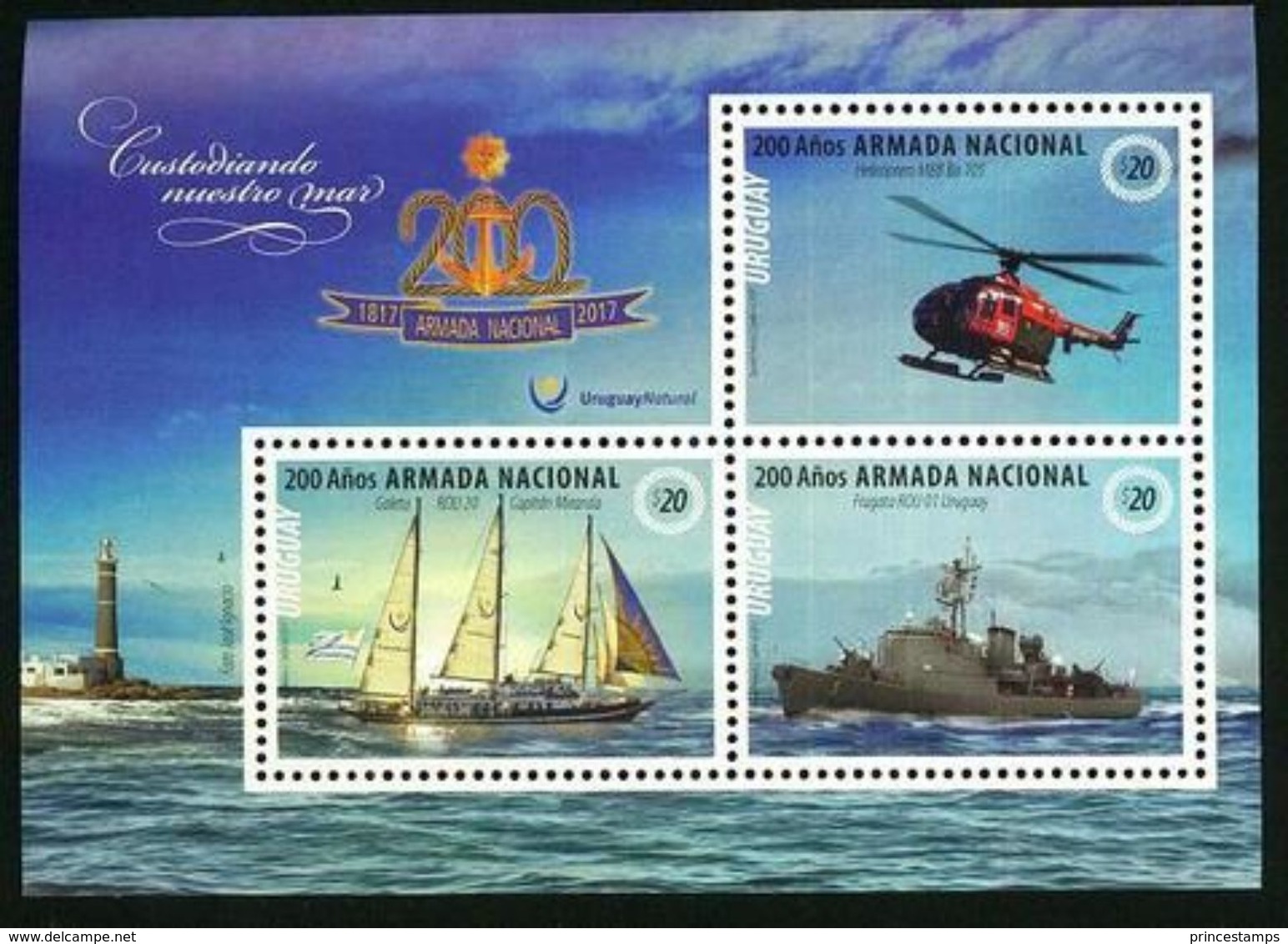 Uruguay (2017) - Block -  /  Barcos - Bateaux - Ships - Schiffe - Barche - Helicopter - Phare - Lighthouse - Ships