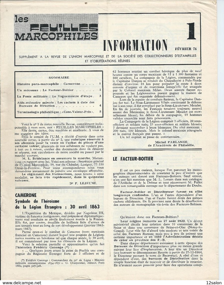 FEUILLES MARCOPHILES INFORMATION SUPPLEMENT Du N°1 à 40 (1974 à 1983) - Francesi (dal 1941))