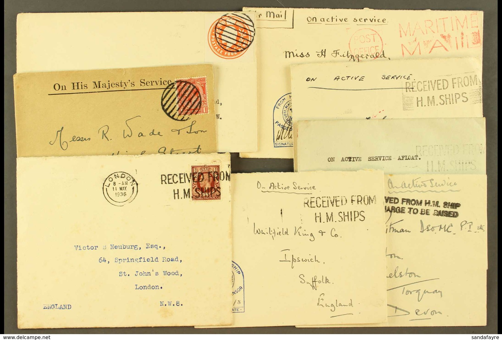 MARITIME MAIL GB Small Group, We See WWI Dumb Circle Of Bars, Four Covers Incl. One Ex. HMS Crescent, Another With Strai - Sonstige & Ohne Zuordnung