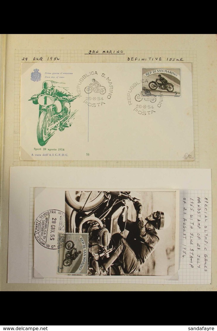 MOTORCYCLES SAN MARINO 1953-2013 Interesting Collection Of Stamps, Mini-sheets, Special & First Day Covers And Postcards - Ohne Zuordnung