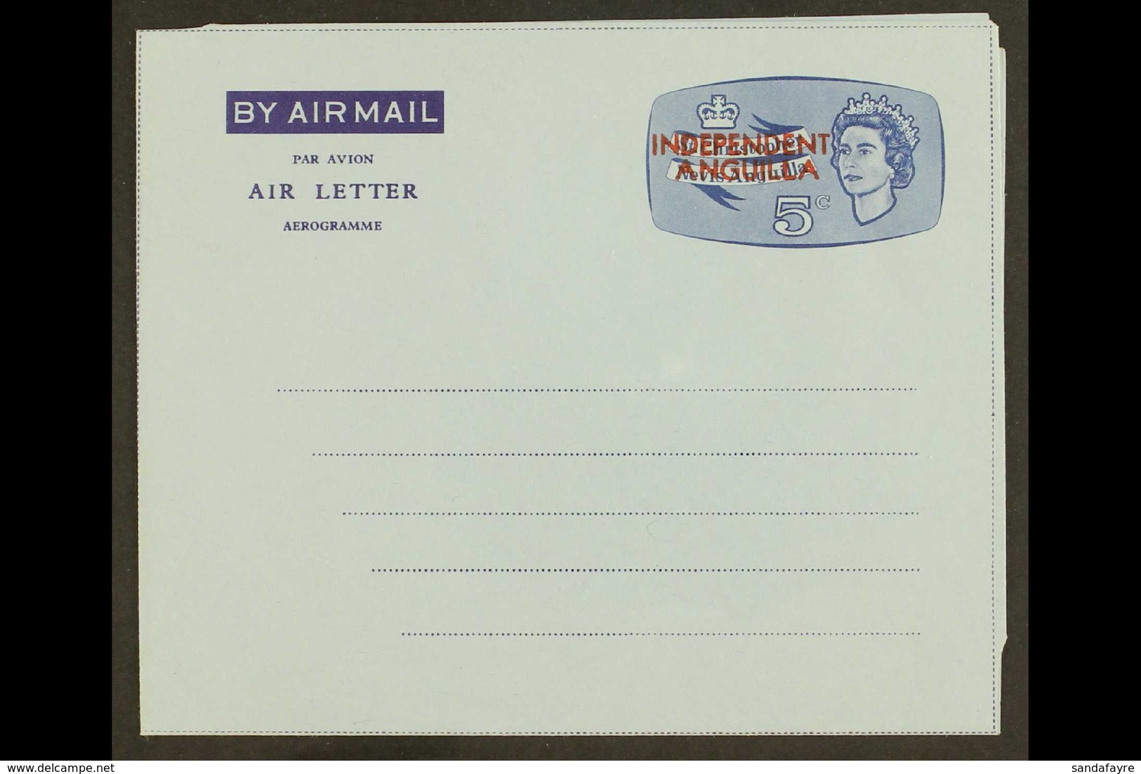 AIR LETTERS 1967 5c Air Letter With "INDEPENDENT ANGUILLA" Overprint In Red, Unused. Only 100 Printed But Not All Sold.  - Anguilla (1968-...)