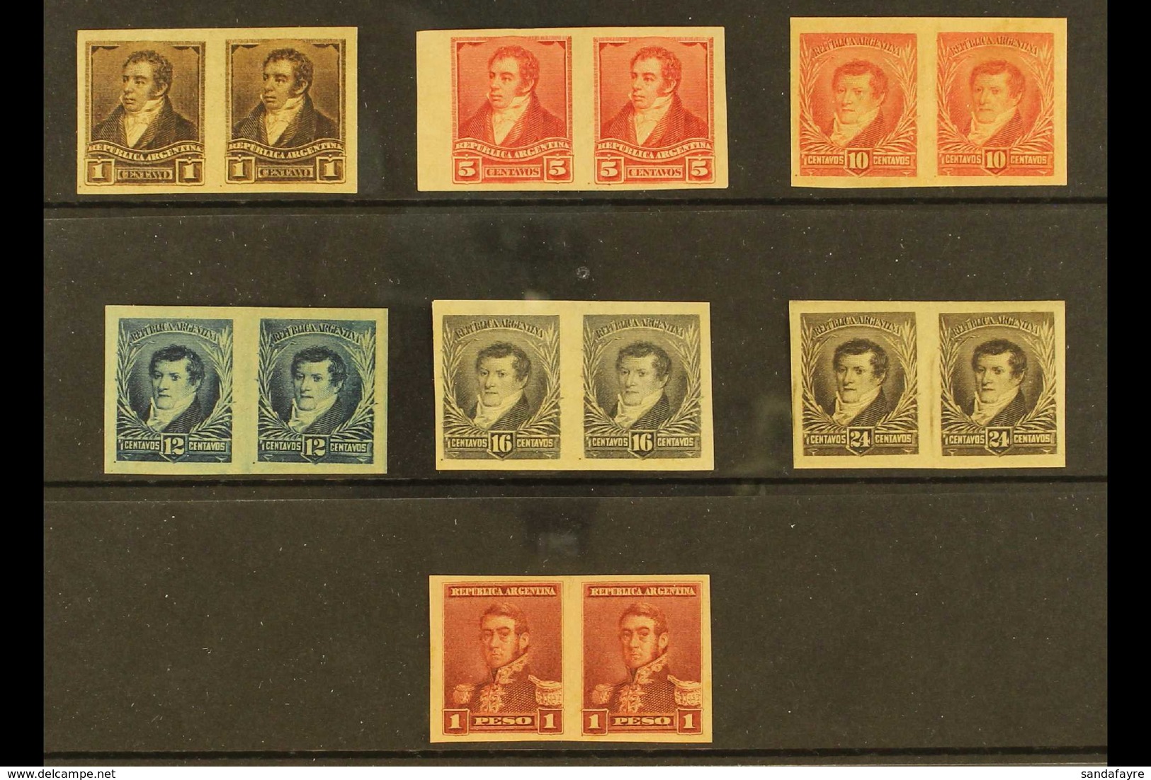1892-95 IMPERF PAIRS. 1c, 5c, 10c, 12c, 16c, 24c & 1p Horizontal IMPERF PAIRS On Watermarked Paper, Scott 93a, 96a/101a  - Altri & Non Classificati