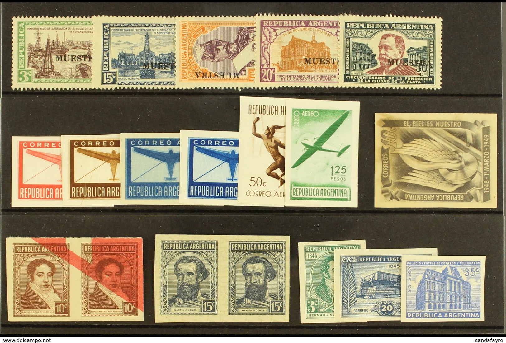 1933-1949 MUESTRA & PROOFS. An Interesting All Different Group On A Stock Card, Inc 1933 La Plata Set Mint With "Muestra - Sonstige & Ohne Zuordnung