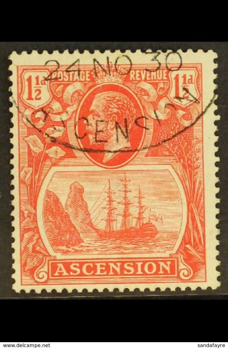 1924 1½d Rose Red, Variety "Torn Flag", SG 12b, Very Fine Used. For More Images, Please Visit Http://www.sandafayre.com/ - Ascension