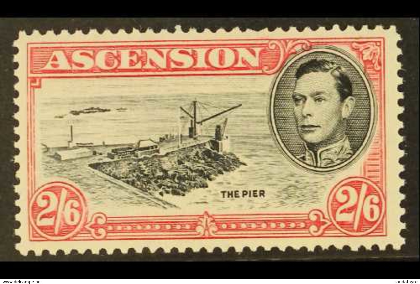 1938 2s 6d Black And Deep Carmine, Variety "Davit Flaw", SG 45ca, Very Fine And Fresh Mint. Rare Stamp. For More Images, - Ascension
