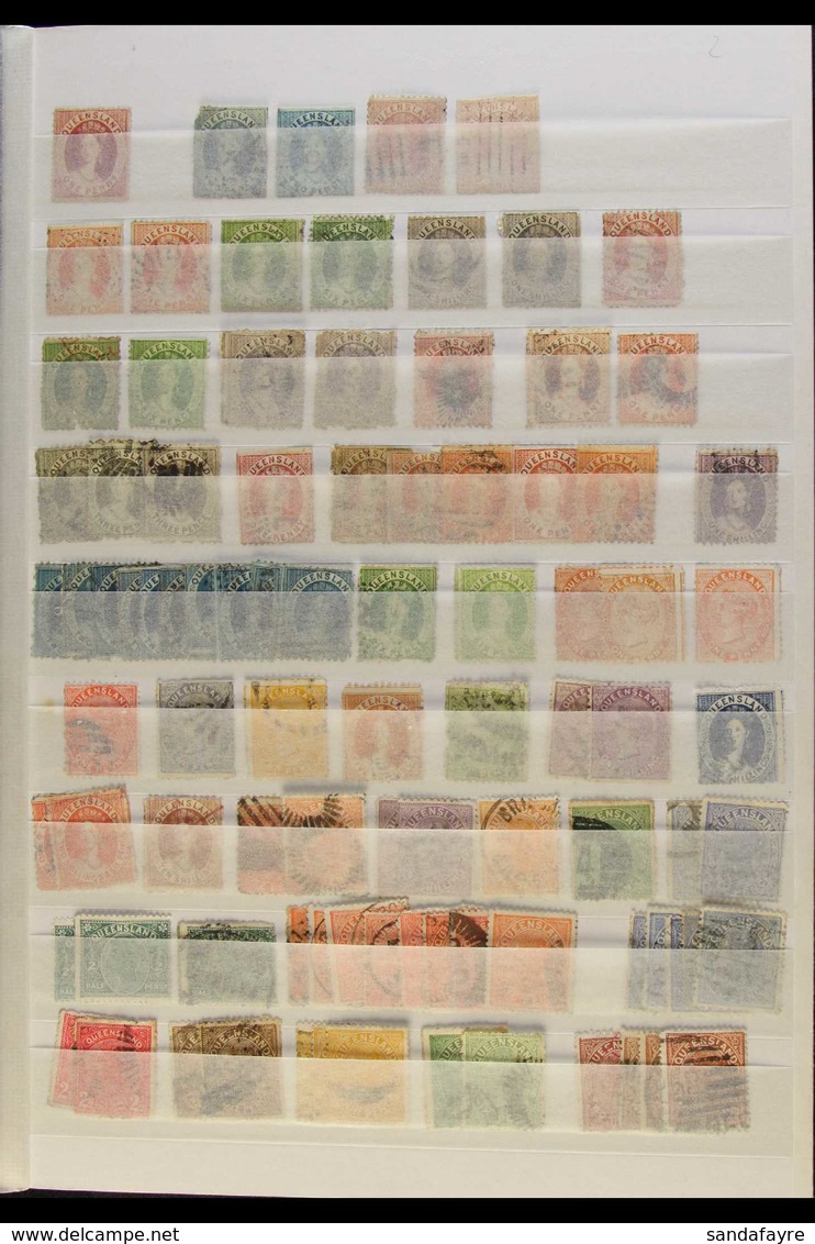 QUEENSLAND 1860-1907 MOSTLY USED RANGES On A Two-sided Stock Page, Inc 1860-61 1d Rough Perf Unused (tiny Thin), 1866-67 - Sonstige & Ohne Zuordnung