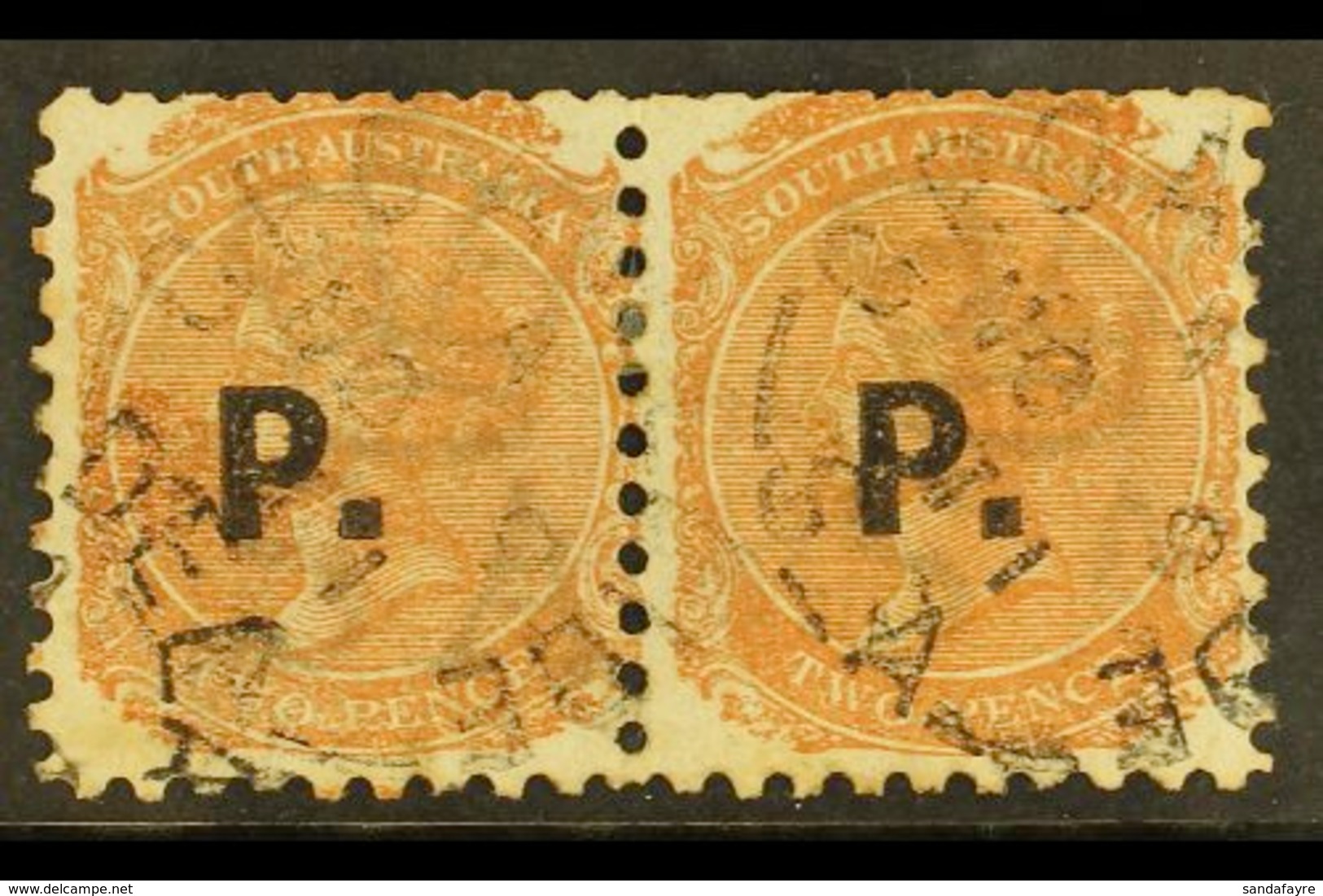 SOUTH AUSTRALIA DEPARTMENTAL STAMPS 2d Orange-red Horizontal Pair With "P." (Police) Overprint In Black, Used With Neat  - Sonstige & Ohne Zuordnung