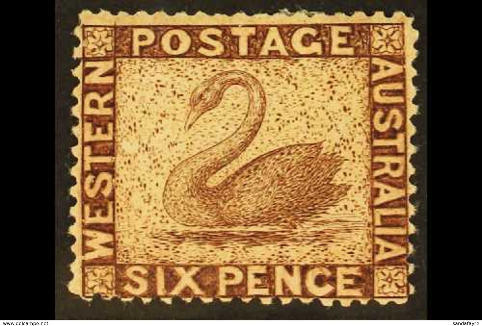 WESTERN AUSTRALIA 1861 6d Purple- Brown Wmk Swan, SG 42, Mint With Hinge Remains, Small Area Of Gum Toning But A Fresh A - Sonstige & Ohne Zuordnung