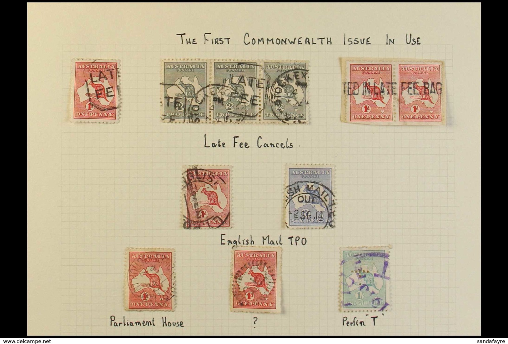 1913-14 POSTMARK GROUP. A Delightful Range Of The First Issue Kangaroo's That Includes A 1d, Plus 2d Strip Of Three With - Autres & Non Classés
