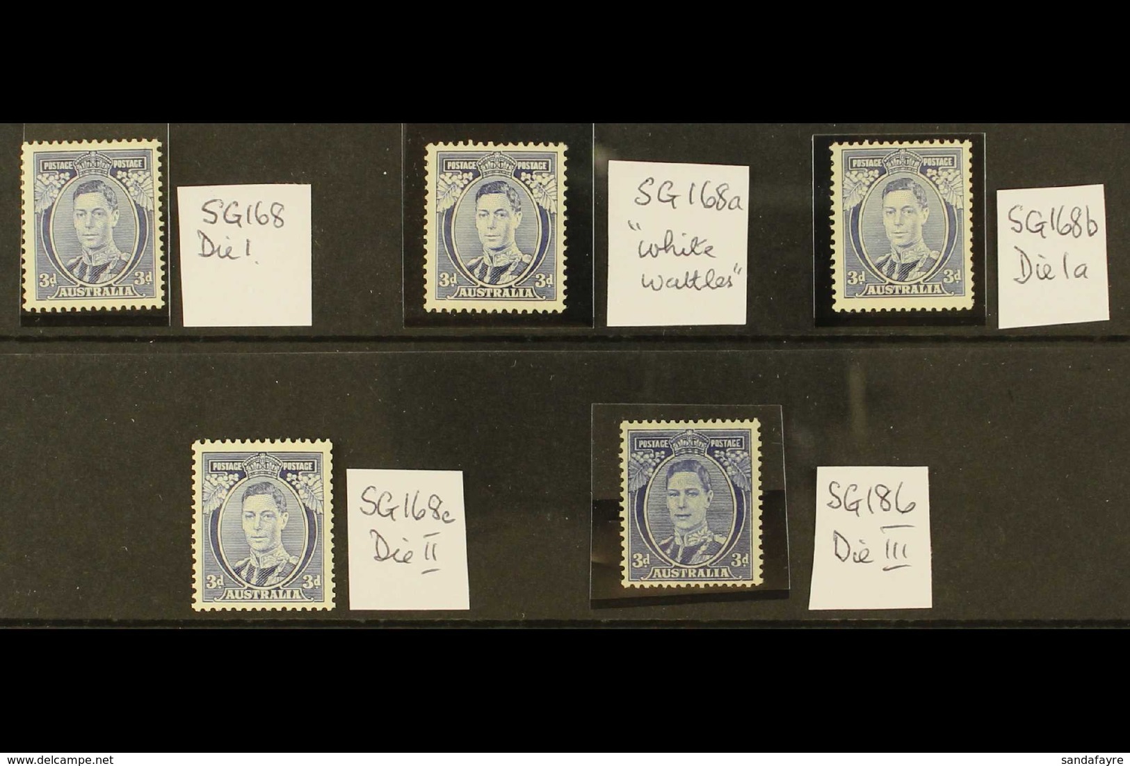 1937-49 3D BLUES SPECIALISED GROUP 3d Blue Definitive Both Perfs, With All Listed Printings And Dies, SG 168, 168a, 168b - Sonstige & Ohne Zuordnung