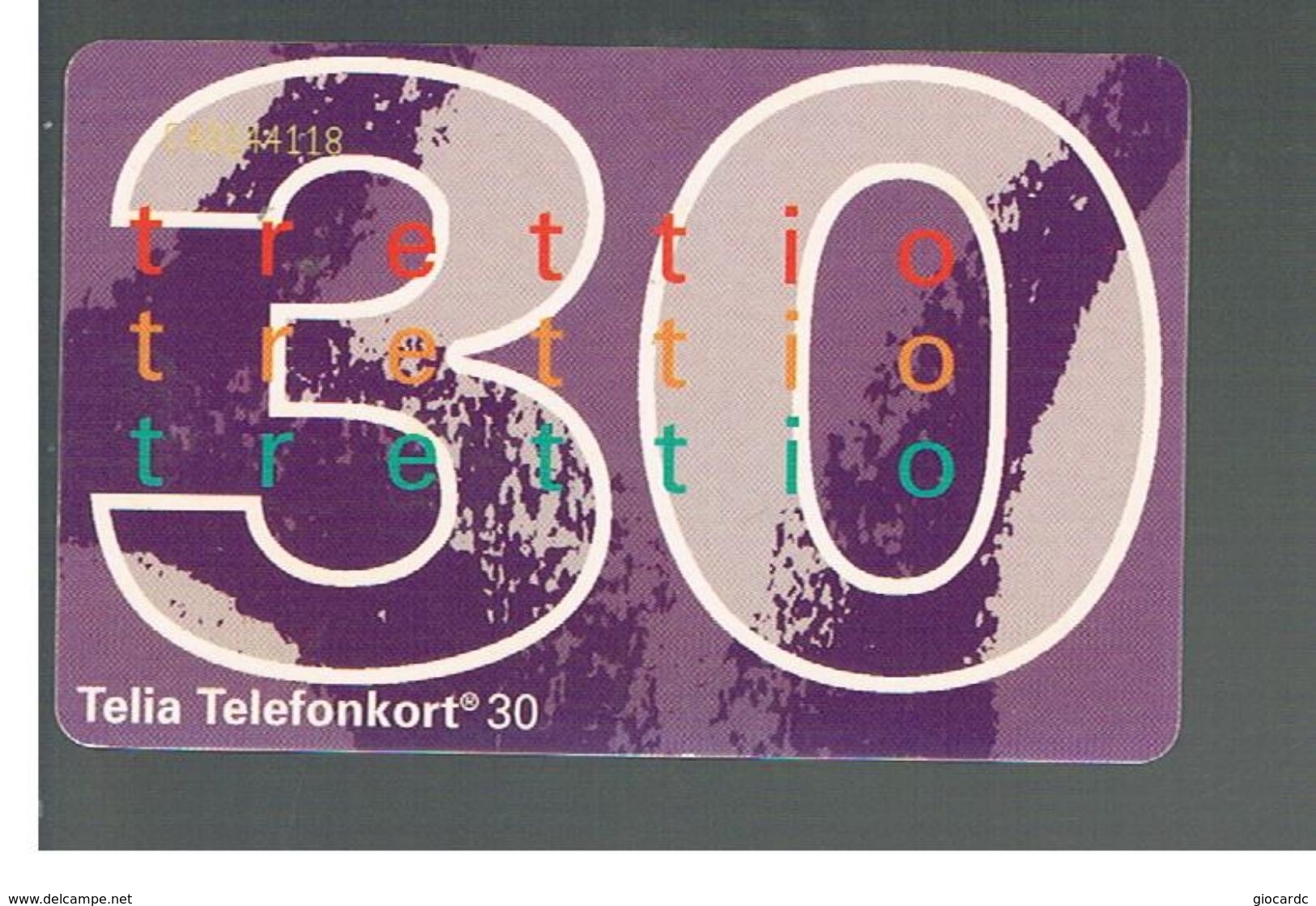 SVEZIA (SWEDEN) - TELIA  (CHIP) -  1994   NUMBER 30        - USED - RIF. 10039 - Schweden